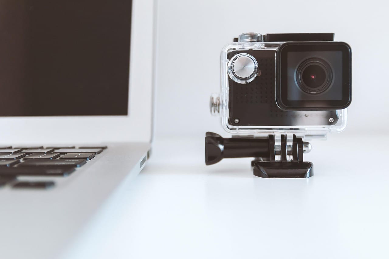 Video production studio with professional filming equipment and lighting setup